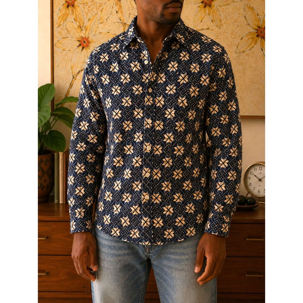VTG ENYCE Geometric Fleece Size L Shirt Navy Blue Y2K Hip Hop Streetwear